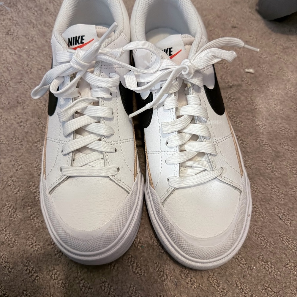 Nike White Low-Top Sneakers with Black Swoosh